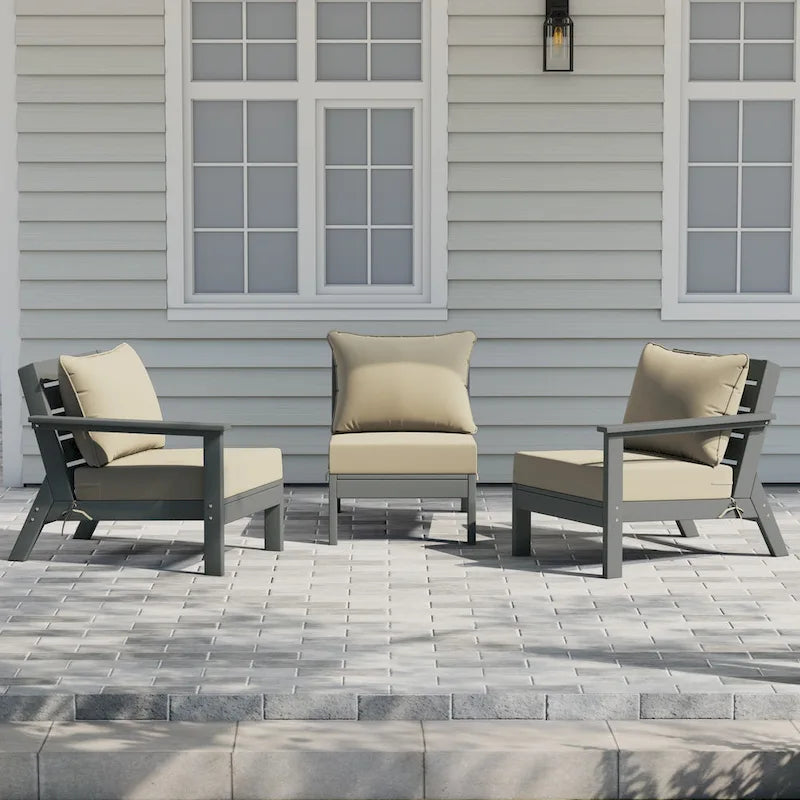 Polytrends Birchwood Canapé d'extérieur en HDPE résistant aux intempéries pour terrasse avec coussins (3 pièces)