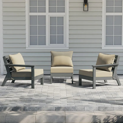 Polytrends Birchwood Canapé d'extérieur en HDPE résistant aux intempéries pour terrasse avec coussins (3 pièces)