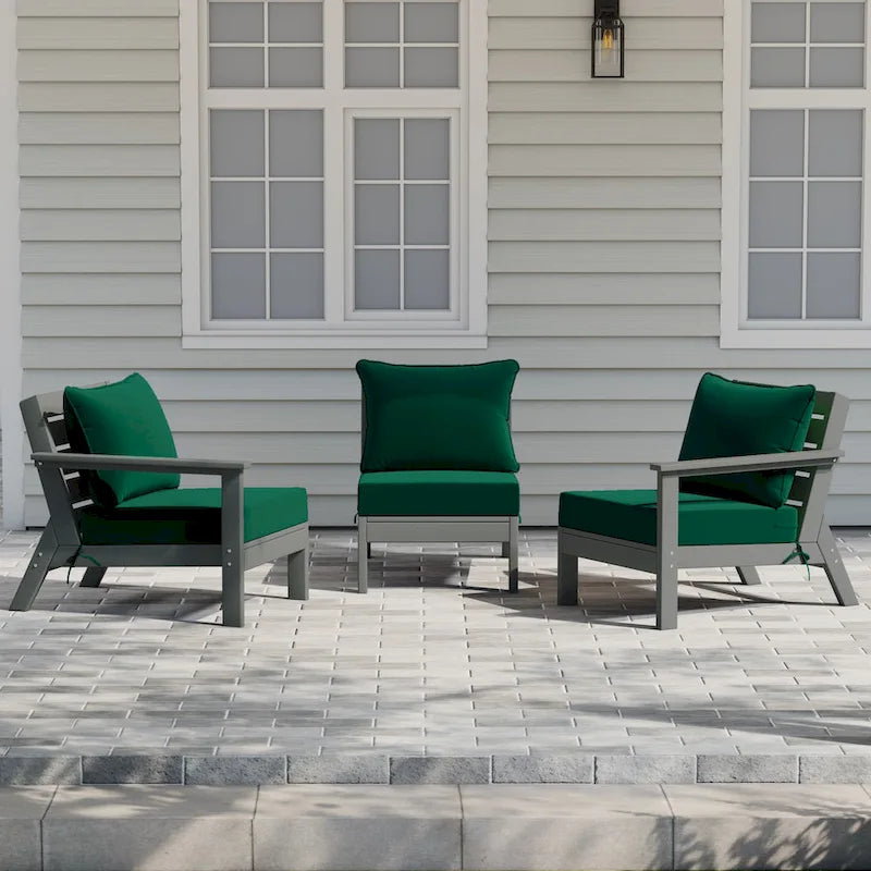Polytrends Birchwood Canapé d'extérieur en HDPE résistant aux intempéries pour terrasse avec coussins (3 pièces)