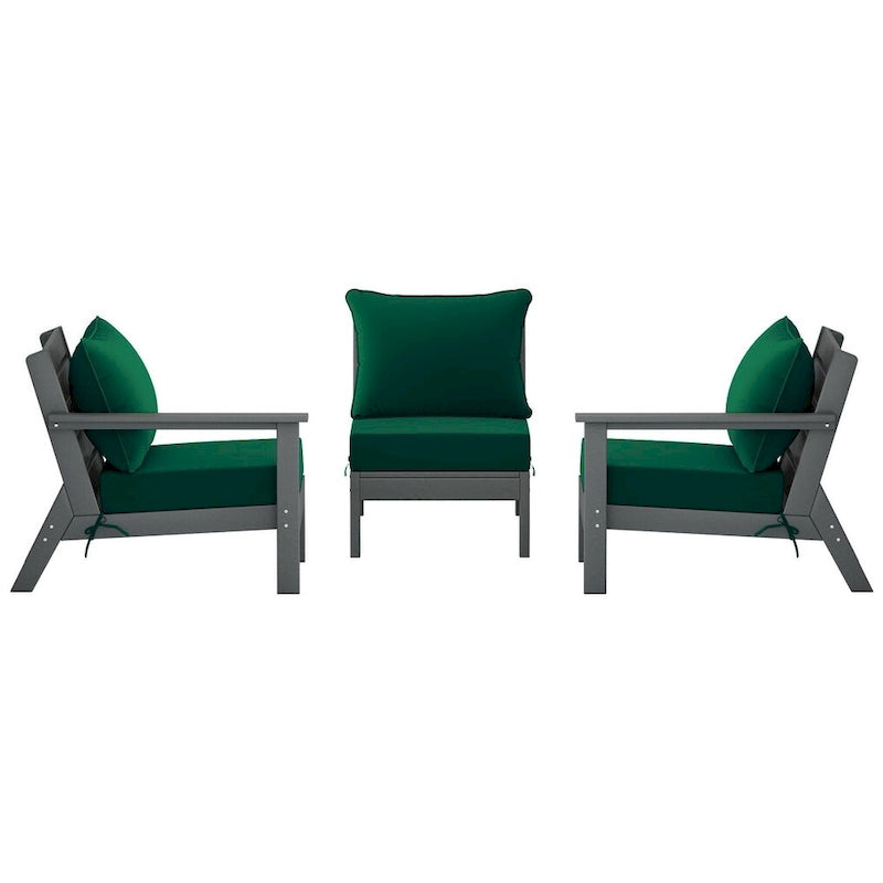 Polytrends Birchwood Canapé d'extérieur en HDPE résistant aux intempéries pour terrasse avec coussins (3 pièces)