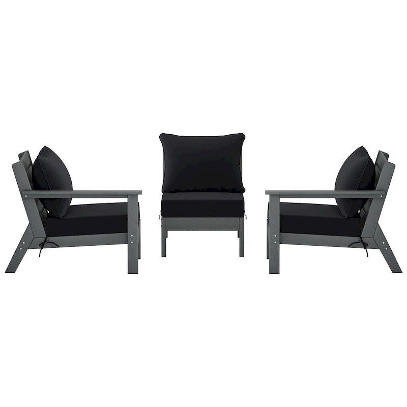 Polytrends Birchwood Canapé d'extérieur en HDPE résistant aux intempéries pour terrasse avec coussins (3 pièces)