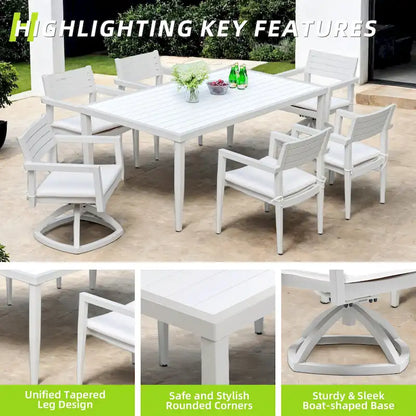 GDFStudio - Ensemble de salle à manger d'extérieur 7 pièces en aluminium blanc mat et gris avec coussins Sunbrella