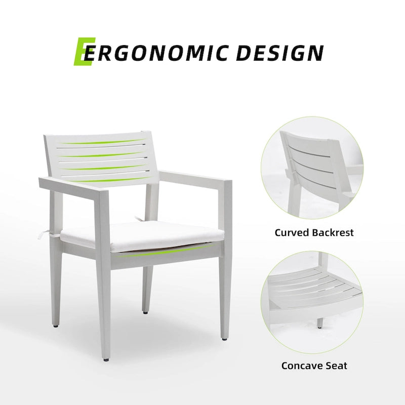GDFStudio - Ensemble de salle à manger d'extérieur 7 pièces en aluminium blanc mat et gris avec coussins Sunbrella