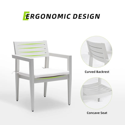 GDFStudio - Ensemble de salle à manger d'extérieur 7 pièces en aluminium blanc mat et gris avec coussins Sunbrella