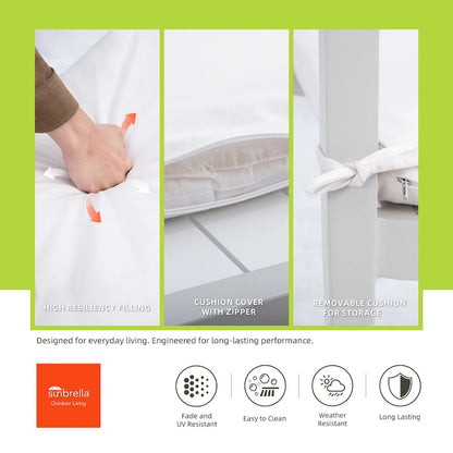 GDFStudio - Ensemble de salle à manger d'extérieur 7 pièces en aluminium blanc mat et gris avec coussins Sunbrella