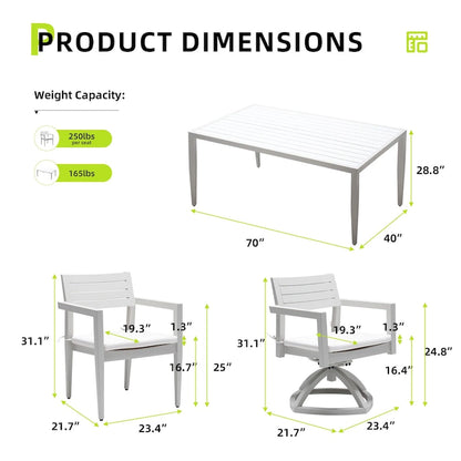GDFStudio - Ensemble de salle à manger d'extérieur 7 pièces en aluminium blanc mat et gris avec coussins Sunbrella