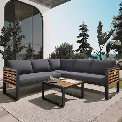 Ensemble de canapé d'angle 4 pièces avec tables basses pour patio