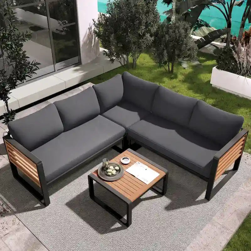 Ensemble de canapé d'angle 4 pièces avec tables basses pour patio