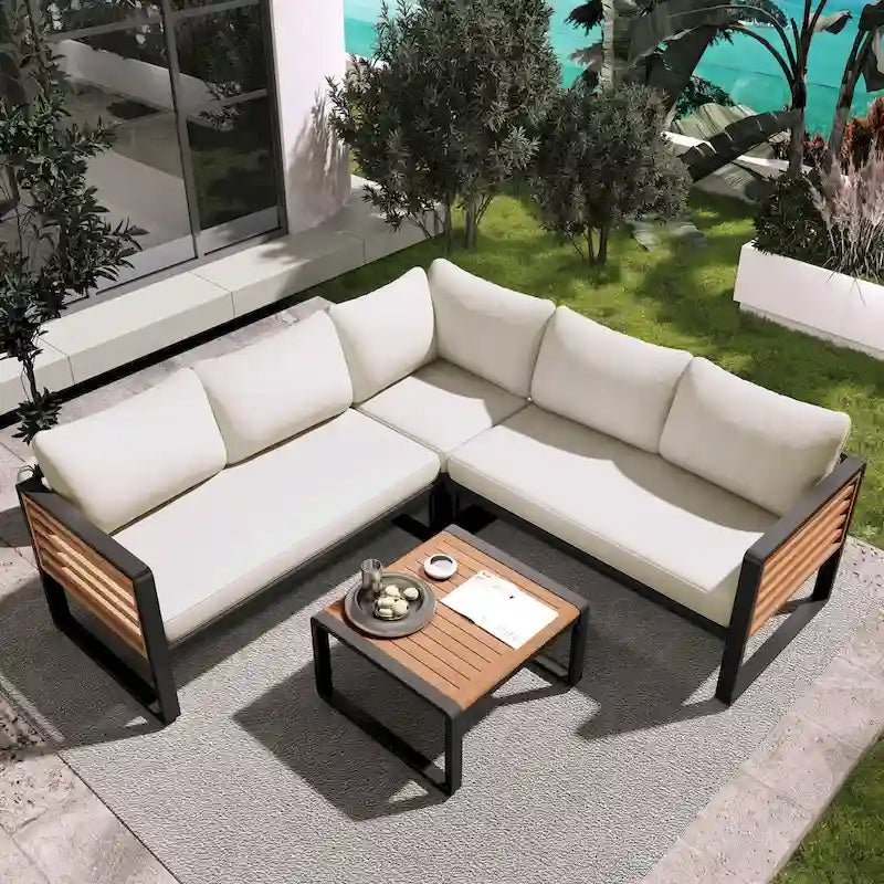 Ensemble de canapé d'angle 4 pièces avec tables basses pour patio