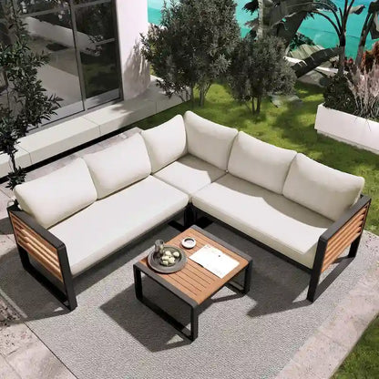 Ensemble de canapé d'angle 4 pièces avec tables basses pour patio