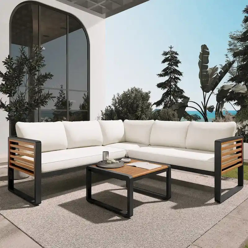 Ensemble de canapé d'angle 4 pièces avec tables basses pour patio