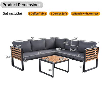 Ensemble de canapé d'angle 4 pièces avec tables basses pour patio