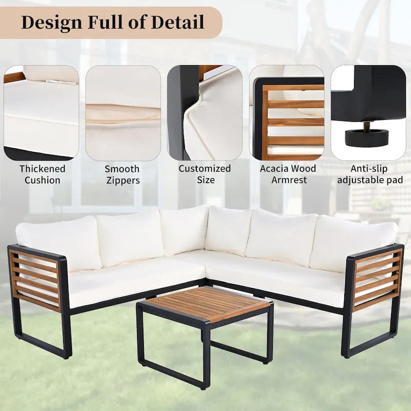 Ensemble de canapé d'angle 4 pièces avec tables basses pour patio
