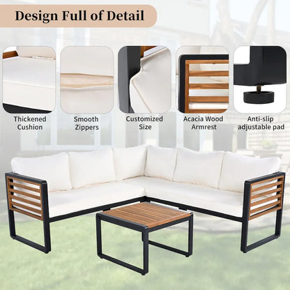 Ensemble de canapé d'angle 4 pièces avec tables basses pour patio