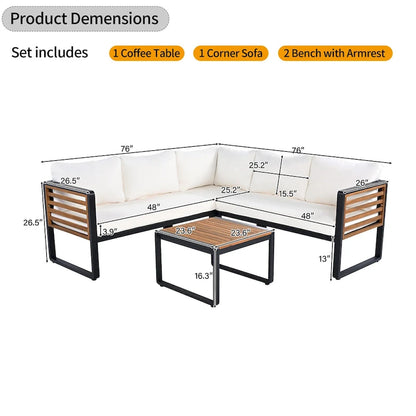 Ensemble de canapé d'angle 4 pièces avec tables basses pour patio