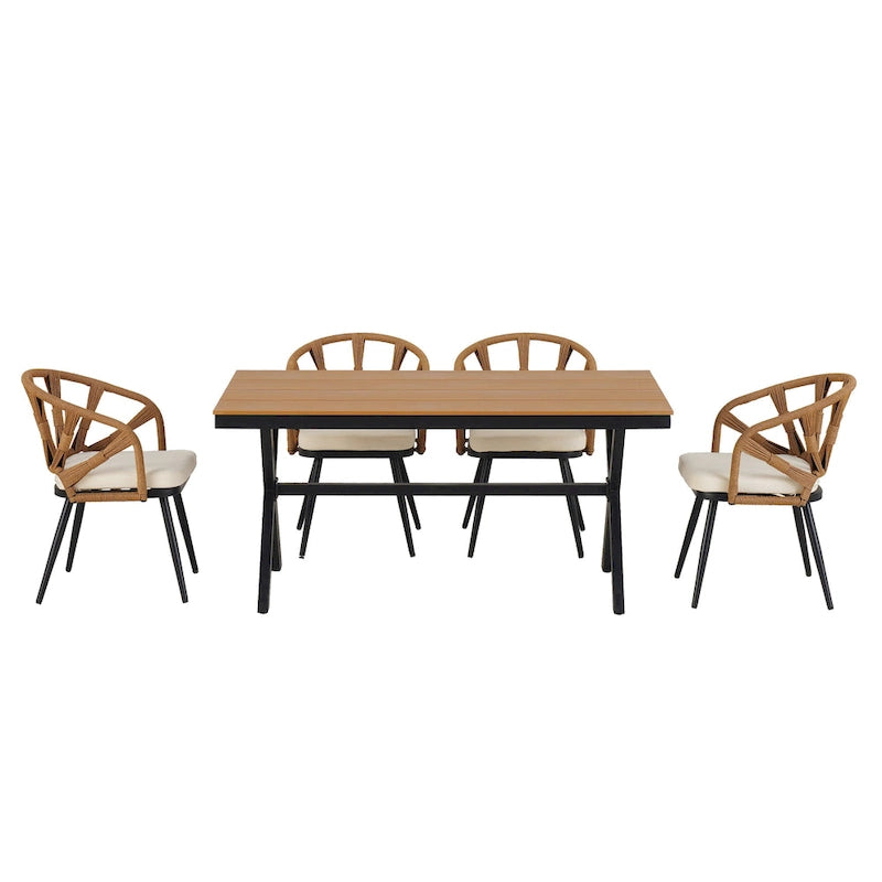 Ensemble d'extérieur contemporain avec chaises en rotin PE et table en bois composite