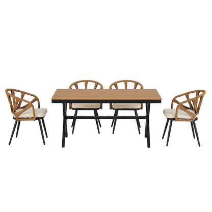 Ensemble d'extérieur contemporain avec chaises en rotin PE et table en bois composite