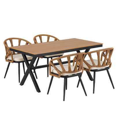 Ensemble d'extérieur contemporain avec chaises en rotin PE et table en bois composite