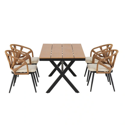 Ensemble d'extérieur contemporain avec chaises en rotin PE et table en bois composite