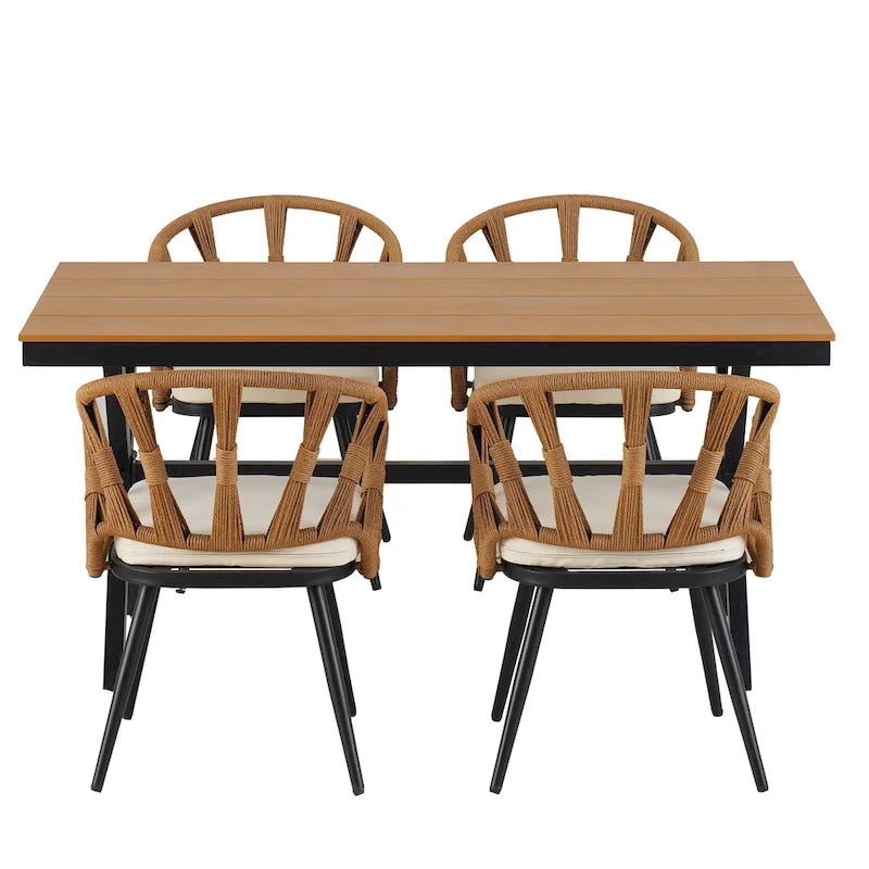 Ensemble d'extérieur contemporain avec chaises en rotin PE et table en bois composite