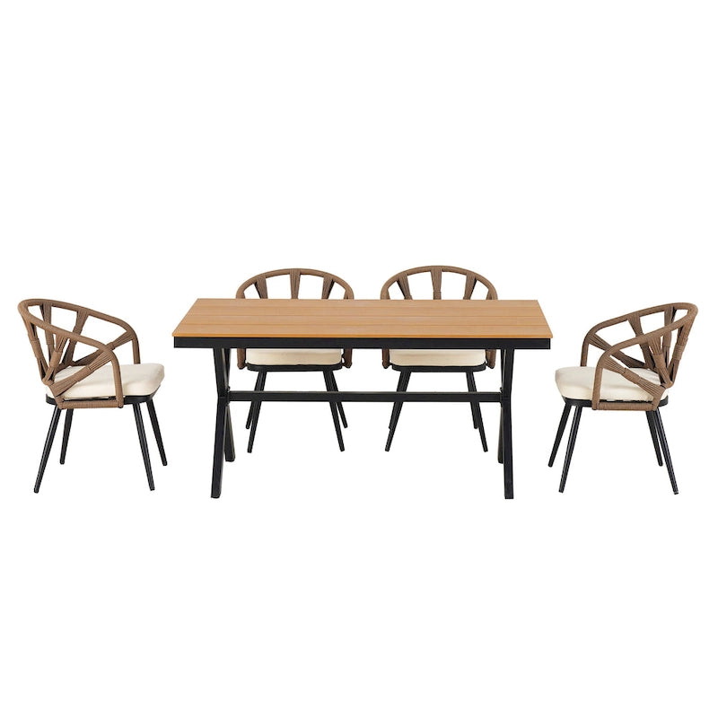 Ensemble d'extérieur contemporain avec chaises en rotin PE et table en bois composite