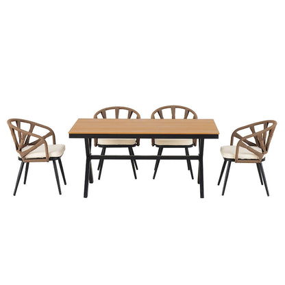 Ensemble d'extérieur contemporain avec chaises en rotin PE et table en bois composite