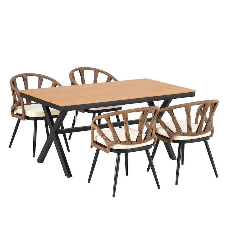 Ensemble d'extérieur contemporain avec chaises en rotin PE et table en bois composite