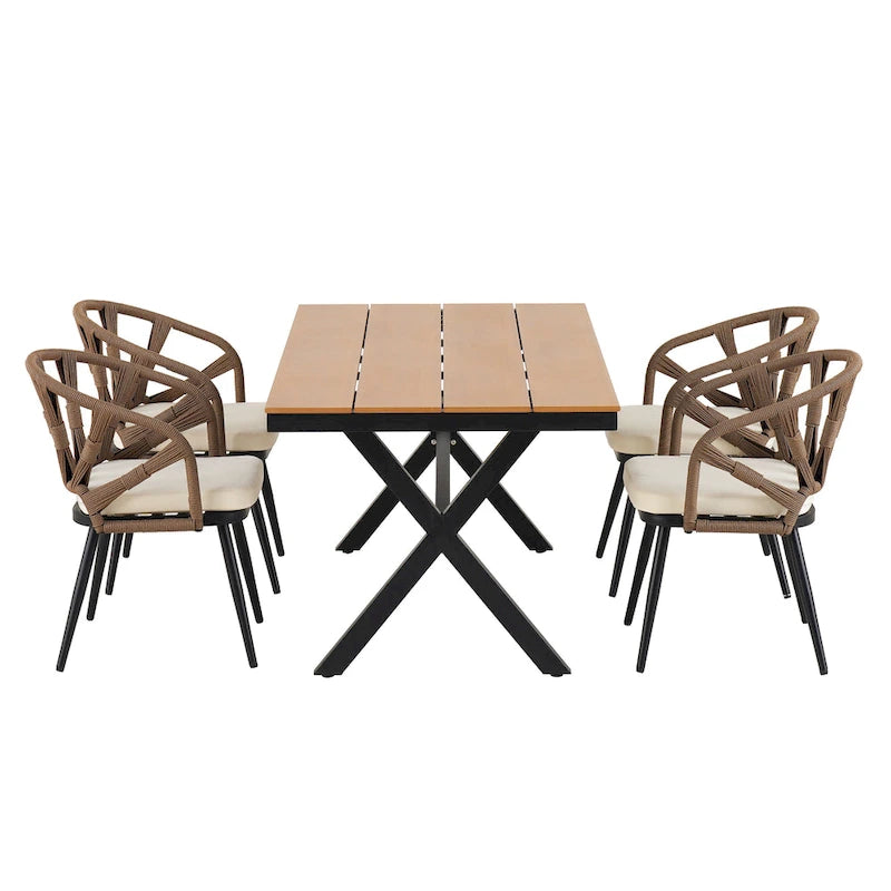 Ensemble d'extérieur contemporain avec chaises en rotin PE et table en bois composite