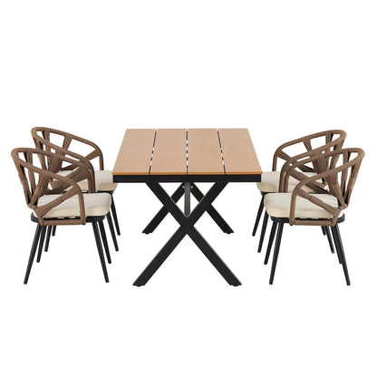 Ensemble d'extérieur contemporain avec chaises en rotin PE et table en bois composite