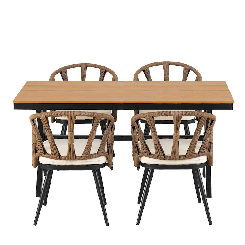 Ensemble d'extérieur contemporain avec chaises en rotin PE et table en bois composite