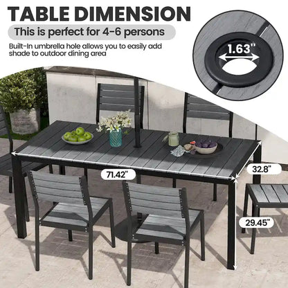 Ensemble de salle à manger d'extérieur 7 pièces – Table en aluminium avec trou pour parasol et chaises empilables