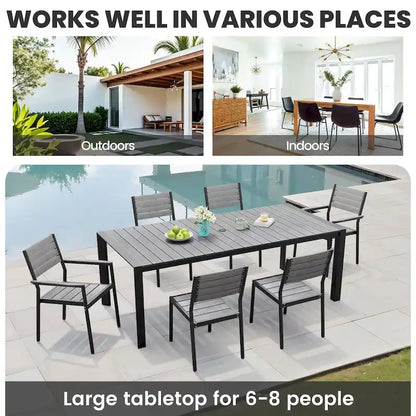Ensemble de salle à manger d'extérieur 7 pièces – Table en aluminium avec trou pour parasol et chaises empilables
