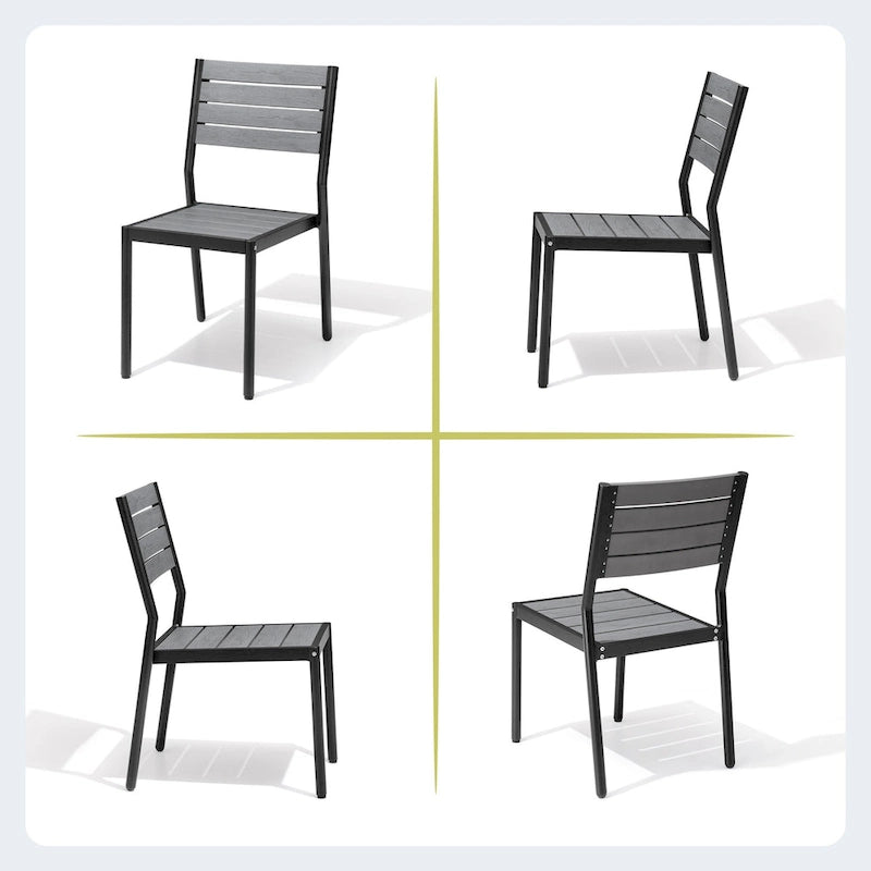Ensemble de salle à manger d'extérieur 7 pièces – Table en aluminium avec trou pour parasol et chaises empilables