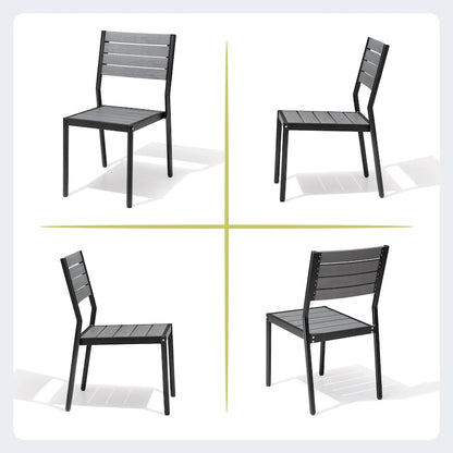 Ensemble de salle à manger d'extérieur 7 pièces – Table en aluminium avec trou pour parasol et chaises empilables