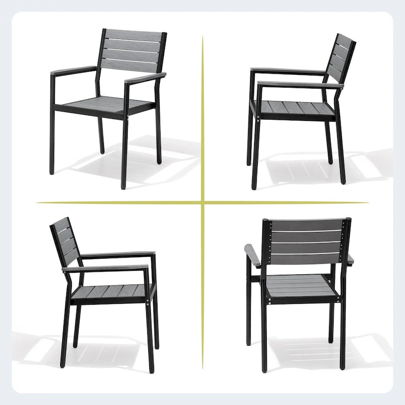 Ensemble de salle à manger d'extérieur 7 pièces – Table en aluminium avec trou pour parasol et chaises empilables