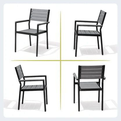 Ensemble de salle à manger d'extérieur 7 pièces – Table en aluminium avec trou pour parasol et chaises empilables