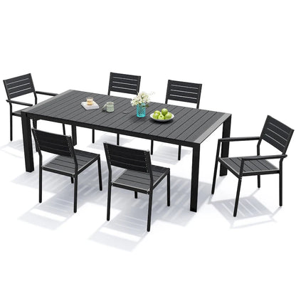 Ensemble de salle à manger d'extérieur 7 pièces – Table en aluminium avec trou pour parasol et chaises empilables
