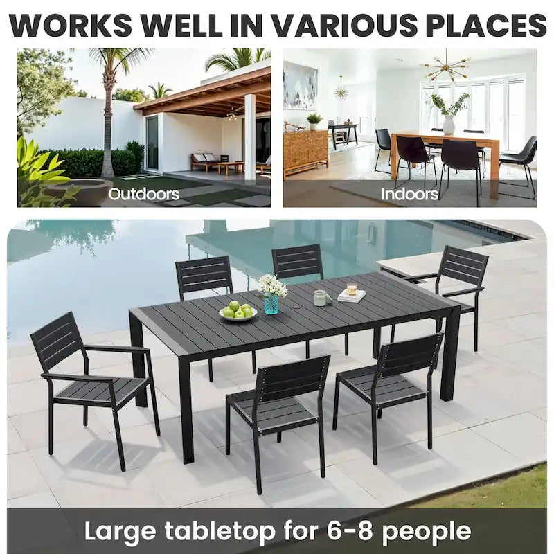 Ensemble de salle à manger d'extérieur 7 pièces – Table en aluminium avec trou pour parasol et chaises empilables