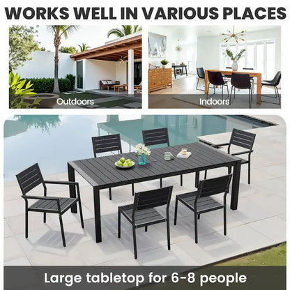 Ensemble de salle à manger d'extérieur 7 pièces – Table en aluminium avec trou pour parasol et chaises empilables