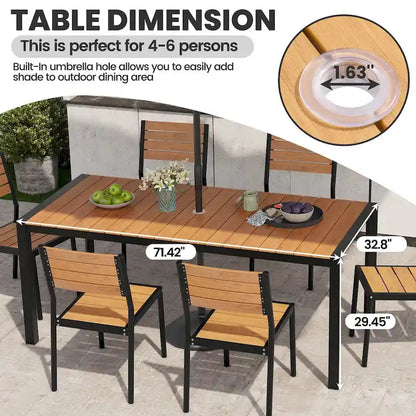 Ensemble de salle à manger d'extérieur 7 pièces – Table en aluminium avec trou pour parasol et chaises empilables