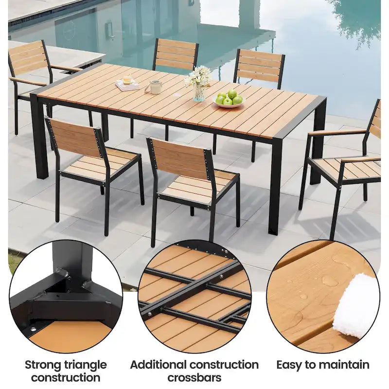 Ensemble de salle à manger d'extérieur 7 pièces – Table en aluminium avec trou pour parasol et chaises empilables