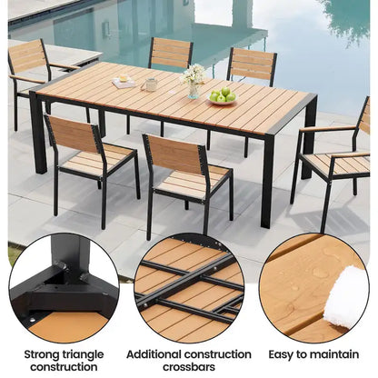 Ensemble de salle à manger d'extérieur 7 pièces – Table en aluminium avec trou pour parasol et chaises empilables