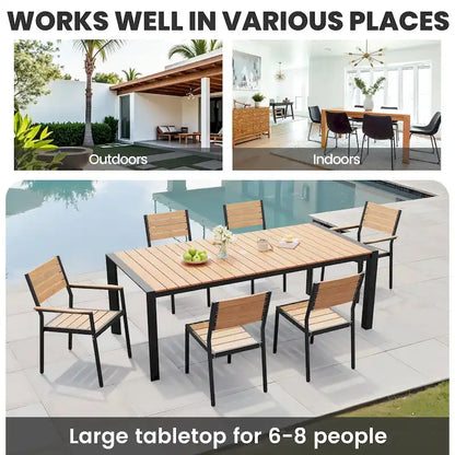 Ensemble de salle à manger d'extérieur 7 pièces – Table en aluminium avec trou pour parasol et chaises empilables