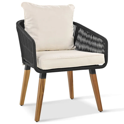 Ensemble de canapé de conversation d'extérieur 6 pièces en corde avec table de bar rafraîchissante en bois d'acacia et 2 tabourets