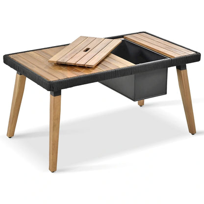 Ensemble de canapé de conversation d'extérieur 6 pièces en corde avec table de bar rafraîchissante en bois d'acacia et 2 tabourets