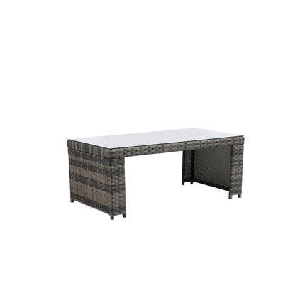 Ensemble de canapé d'angle 6 places en rotin avec table en verre