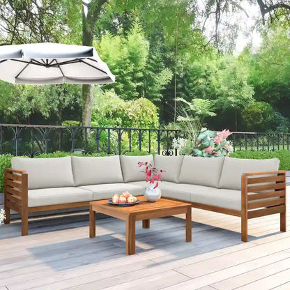 Canapé d'angle en bois d'acacia 4 pièces avec table