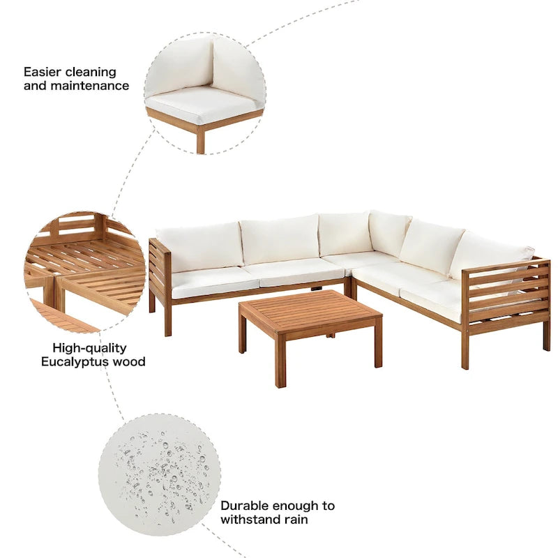 Canapé d'angle en bois d'acacia 4 pièces avec table