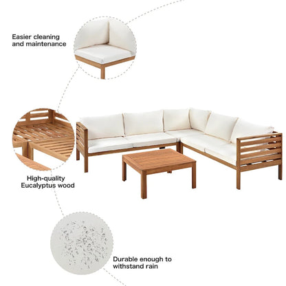 Canapé d'angle en bois d'acacia 4 pièces avec table