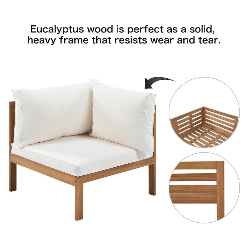Canapé d'angle en bois d'acacia 4 pièces avec table